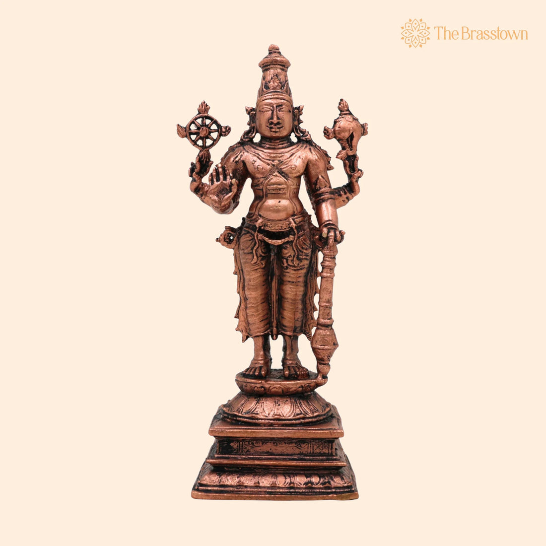 Copper Vishnu Idol – Handcrafted Tamra Narayana Murti for Puja, Home Mandir &amp; Décor 5 Inch 1