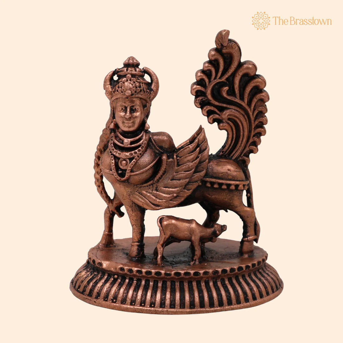 Copper Kamadhenu Idol – Handcrafted Tamra Gomata Cow Statue, Home Décor &amp; Divine 2.5 Inch 1