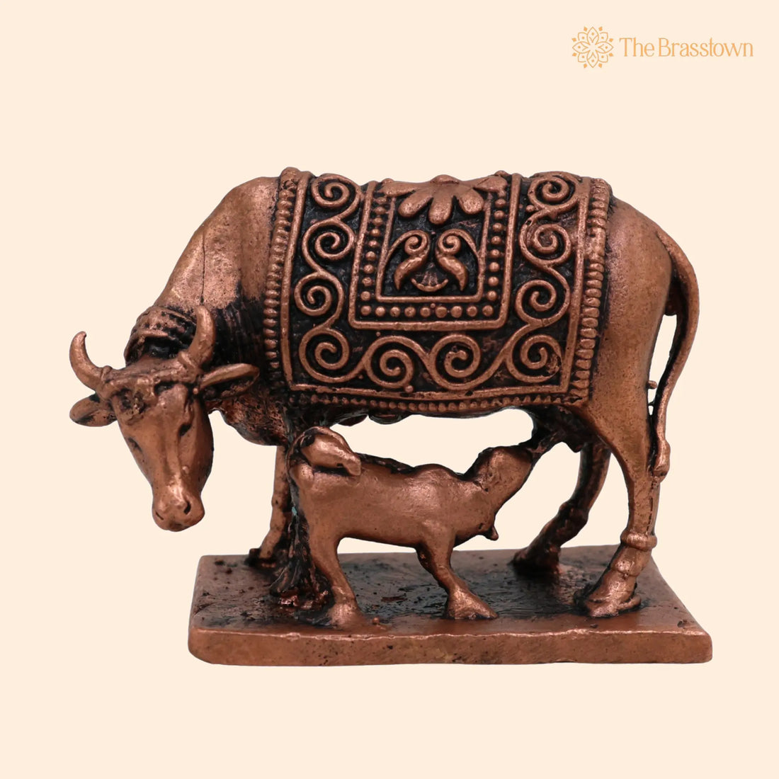 Pure Copper Kamadhenu Idol – Tamra Gomata Surabhi Cow Statue, Handcrafted Thamira Kamadhenu Murti for Pooja 1.5 Inch 1