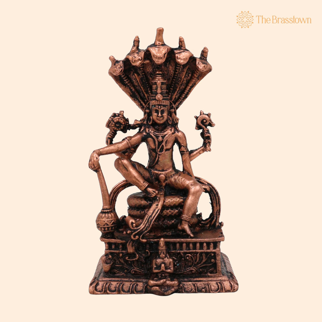 Copper Vishnu Idol – Handcrafted Narayana Moorti, Padmanabha Statue, Pooja Sculpture, Home Décor Showpiece 3 Inch 1