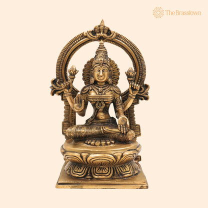 Handcrafted Brass Mahalakshmi Idol with Prabhavali – Shri Lakshmi, Kamala Devi, Ashta Lakshmi, Pital Laxmi Murti for Pooja 9 Inch 1