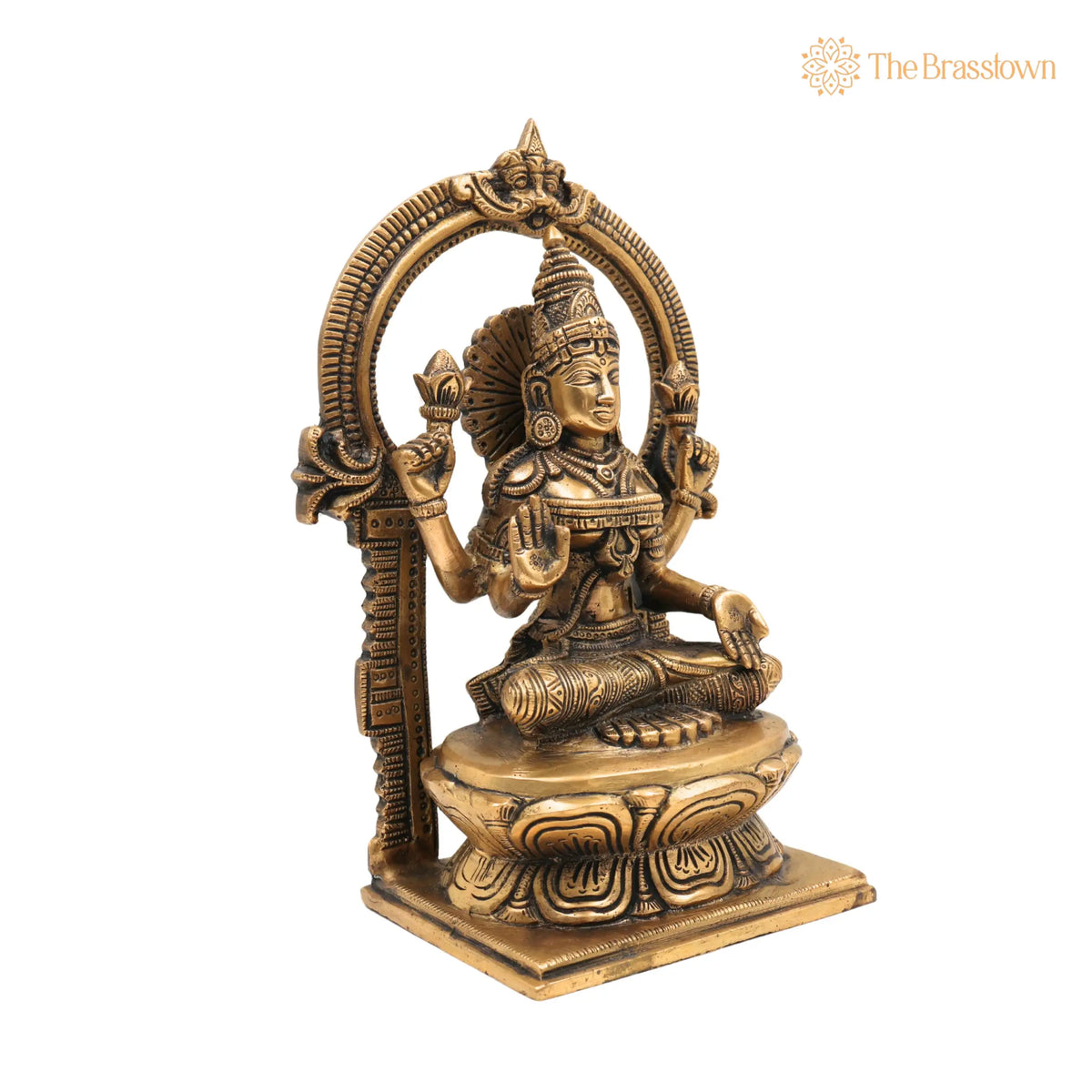 Handcrafted Brass Mahalakshmi Idol with Prabhavali – Shri Lakshmi, Kamala Devi, Ashta Lakshmi, Pital Laxmi Murti for Pooja 9 Inch 2