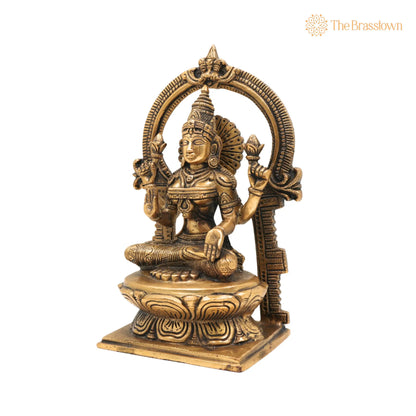 Handcrafted Brass Mahalakshmi Idol with Prabhavali – Shri Lakshmi, Kamala Devi, Ashta Lakshmi, Pital Laxmi Murti for Pooja 9 Inch 3