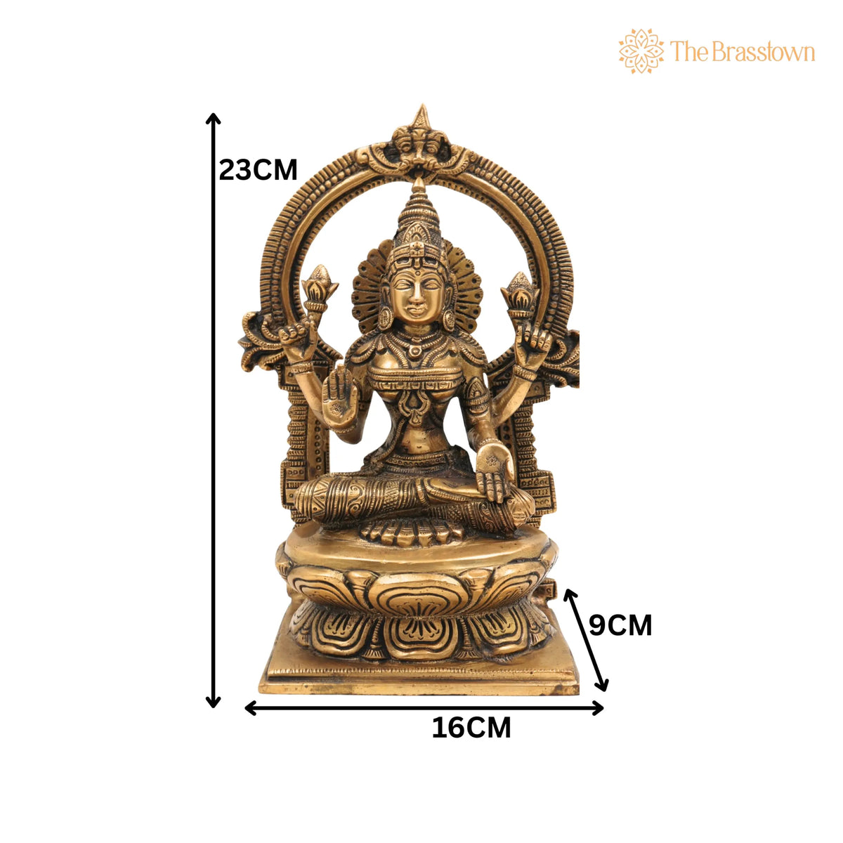 Handcrafted Brass Mahalakshmi Idol with Prabhavali – Shri Lakshmi, Kamala Devi, Ashta Lakshmi, Pital Laxmi Murti for Pooja 9 Inch 5