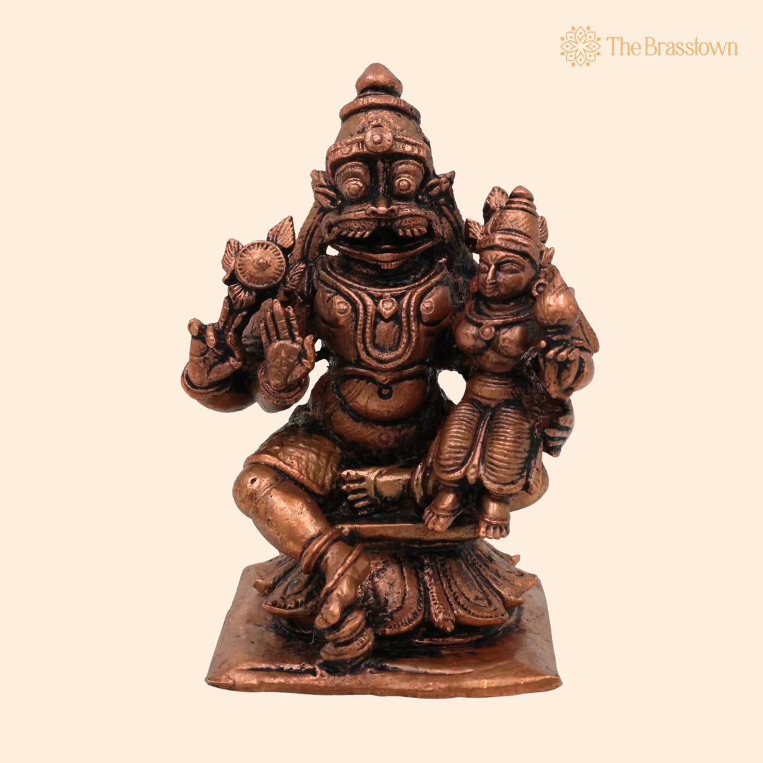 Copper Narasimha Lakshmi Idol – Handcrafted Narasimha Murti, Lakshmi Narayana Statue for Pooja, Home Décor &amp; Gifts 3 Inch 1