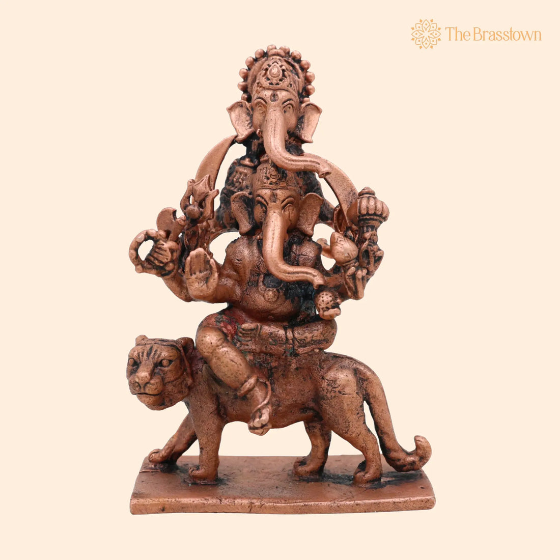 Copper Veer Ganesha Idol – Tamra Veer Ganapati Murti, Thamra Vinayaka Statue, Handcrafted Tamraloha Ganesh Moorti for Pooja 3.5 Inch 1
