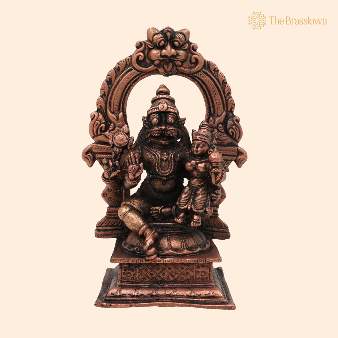 Copper Narasimha Lakshmi Idol – Handcrafted Lakshmi Narasimha Murti for Pooja, Home Décor &amp; Temple 4.5 Inch 1