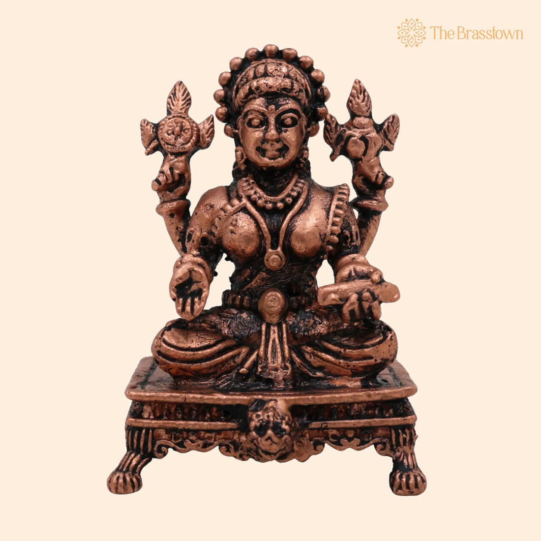 Pure Copper Lakshmi Idol – Handcrafted Mahalakshmi Murti, Thamira Dhanalakshmi Statue, Vaibhav Lakshmi Vigraham for Pooja 2 Inch 1