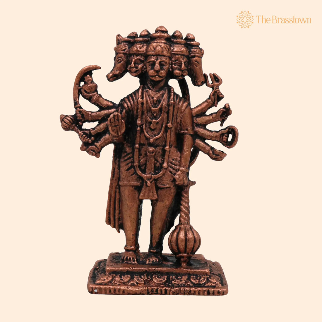 Copper Panchmukhi Hanuman Idol – Handcrafted Tamra Panchmukhi Anjaneya Murti, Thamira Bajrangbali Statue for Puja, Home Mandir &amp; Décor 2.5 Inch 1