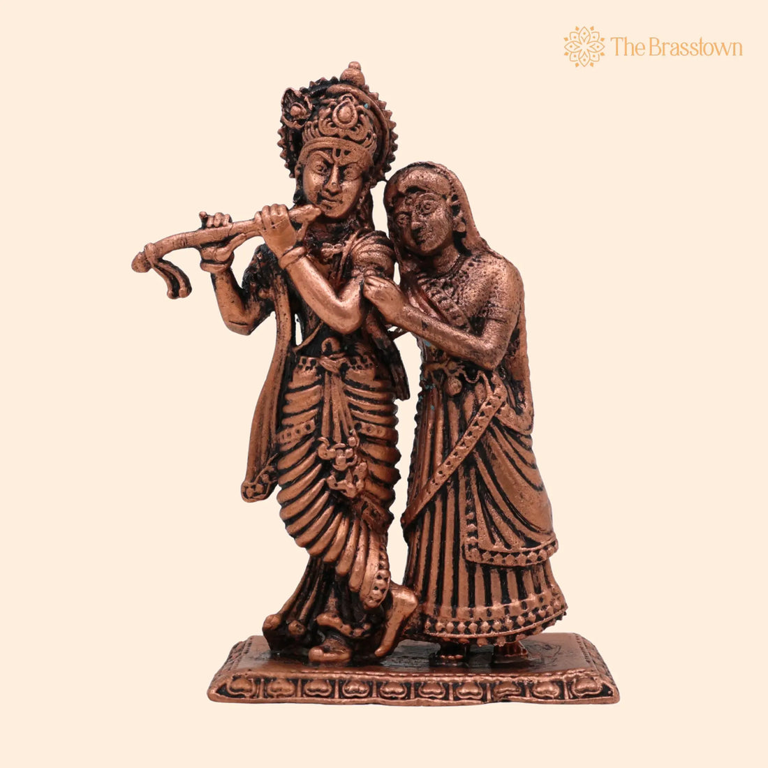 Handcrafted Copper Radha Krishna Idol – Tamra Radha Madhav Murti, Antique Radha Govind Statue for Pooja 3.5 Inch 1