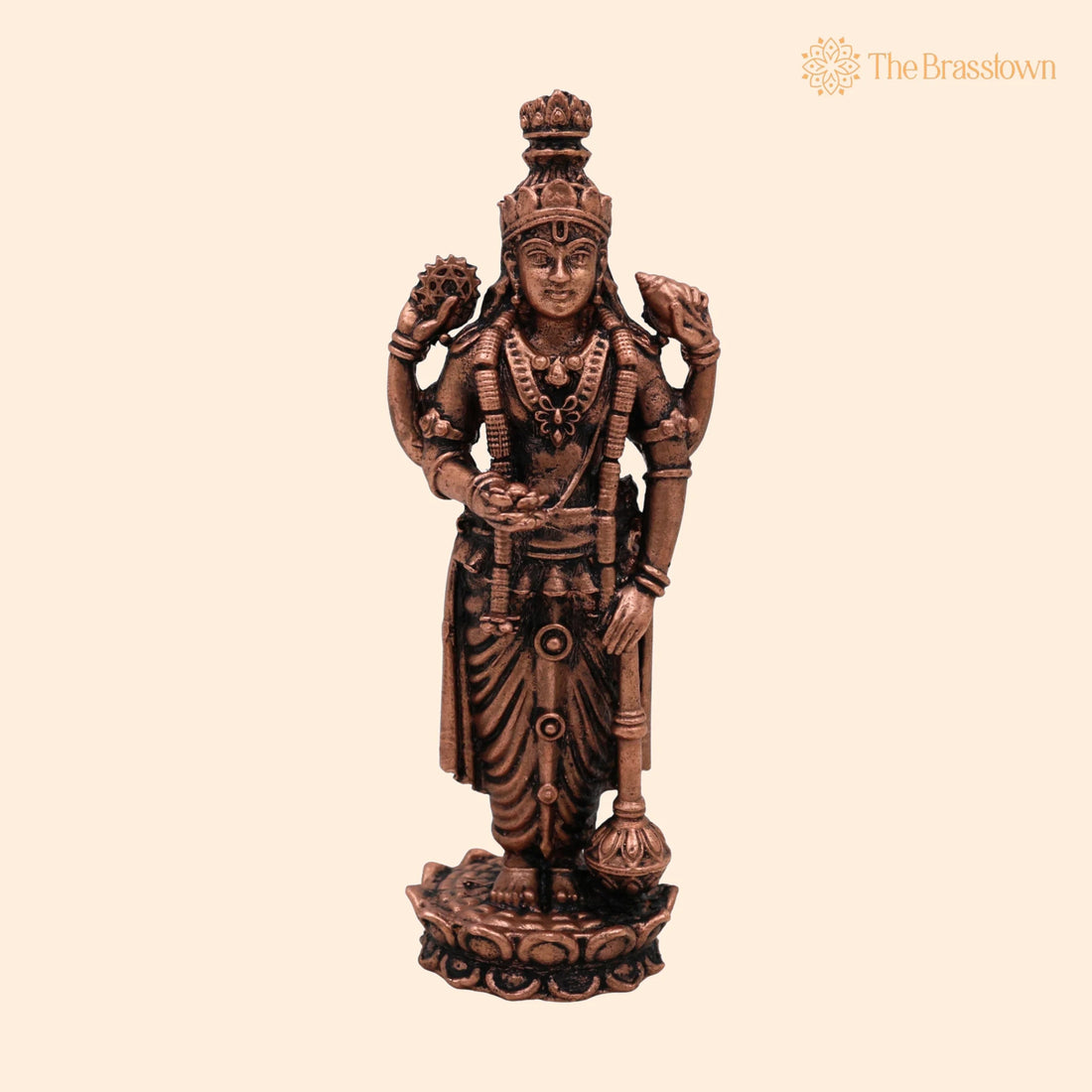 Handcrafted Copper Vishnu Idol – Tamra Narayana Moorti, Home Temple &amp; Spiritual Décor 4 Inch 1