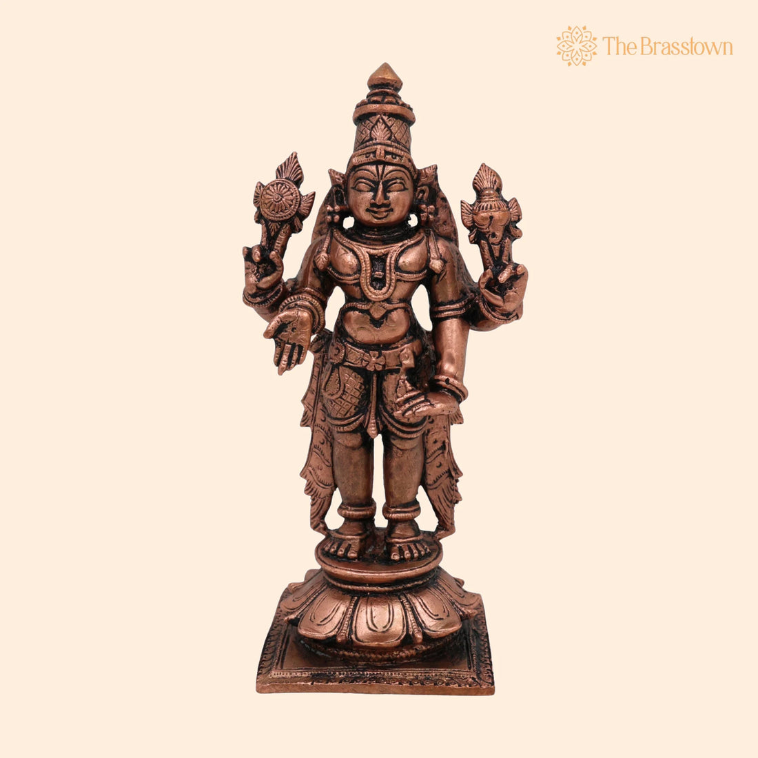 Pure Copper Vishnu Idol – Handcrafted Tamra Narayana Moorti, Home Temple &amp; Spiritual Décor 4.5 Inch 1