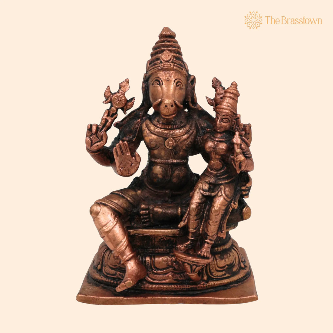 Copper Lakshmi Varaha Swamy Idol – Tamra Bhu Varaha Murti, Handcrafted Varaha Perumal Statue for Pooja, Temple &amp; Home Décor 4 Inch 1