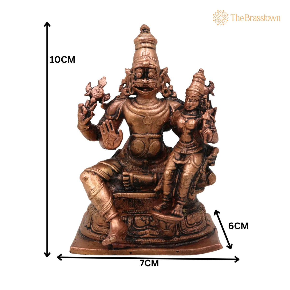 Pure Copper Lakshmi Narasimha Idol – Tamra Narasimha Lakshmi Murti, Handcrafted Mahalakshmi Narasimha Swamy Statue for Pooja 4 Inch 5