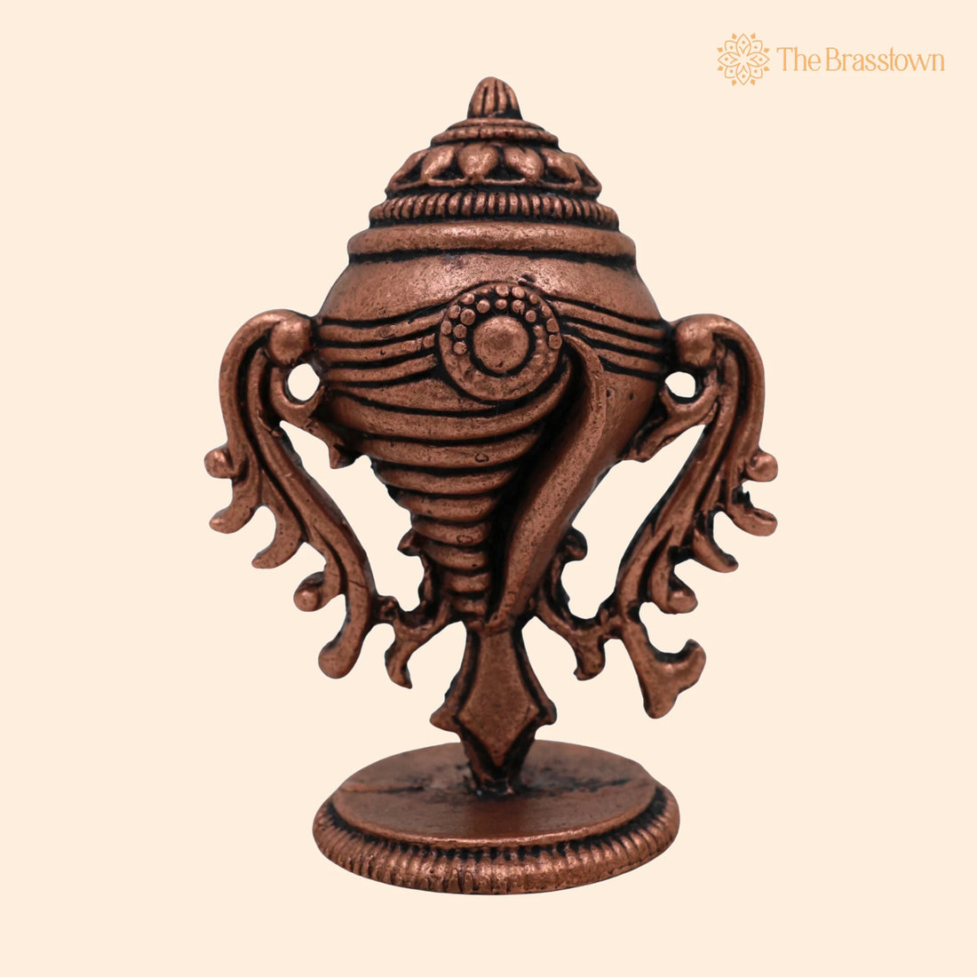 Copper Shankha Tamra Conch – Handcrafted Tamraloha Shankh for Vishnu Lakshmi Puja, Divine Hindu Temple Shankham 2 Inch 1