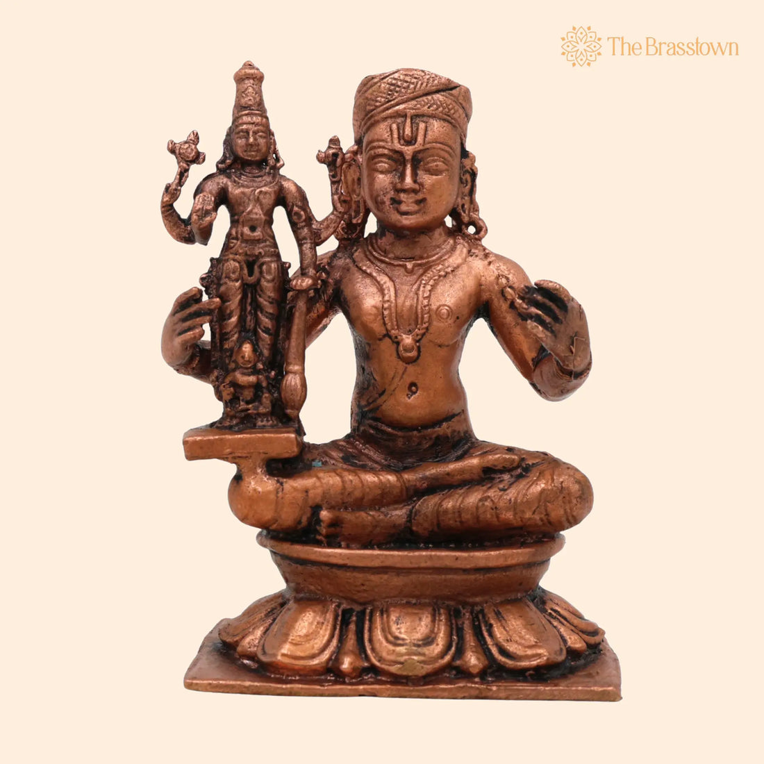 Copper Ramanujacharya Idol – Handcrafted Tamra Ramanuja Statue, Thamira Ramanujar Vigraham, Udayavar Emberumanar Murti 3.5 Inch 1