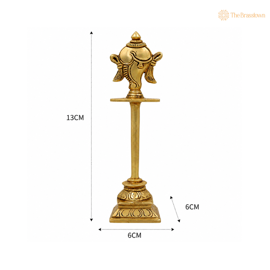Brass Shankha Stand – Peetal Vishnu Symbol Balaji Shankh Figurine for Pooja, Home Temple &amp; Spiritual Décor 5 Inch
