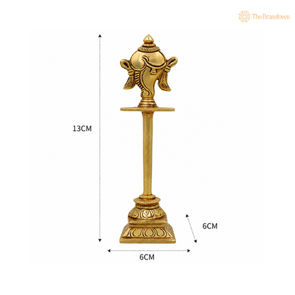 Brass Shankha Stand – Peetal Vishnu Symbol Balaji Shankh Figurine for Pooja, Home Temple &amp; Spiritual Décor 5 Inch