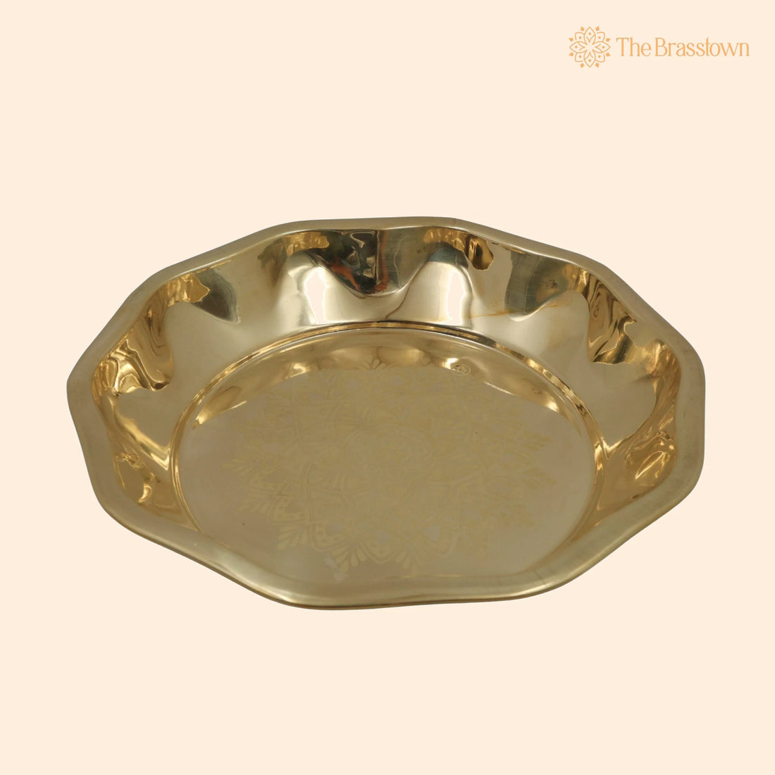 Handcrafted Brass Pooja Thali – Peetal Aarti Plate, Pital Puja Thambalam for Temple Rituals &amp; Home Mandir 12.20 Inch 1