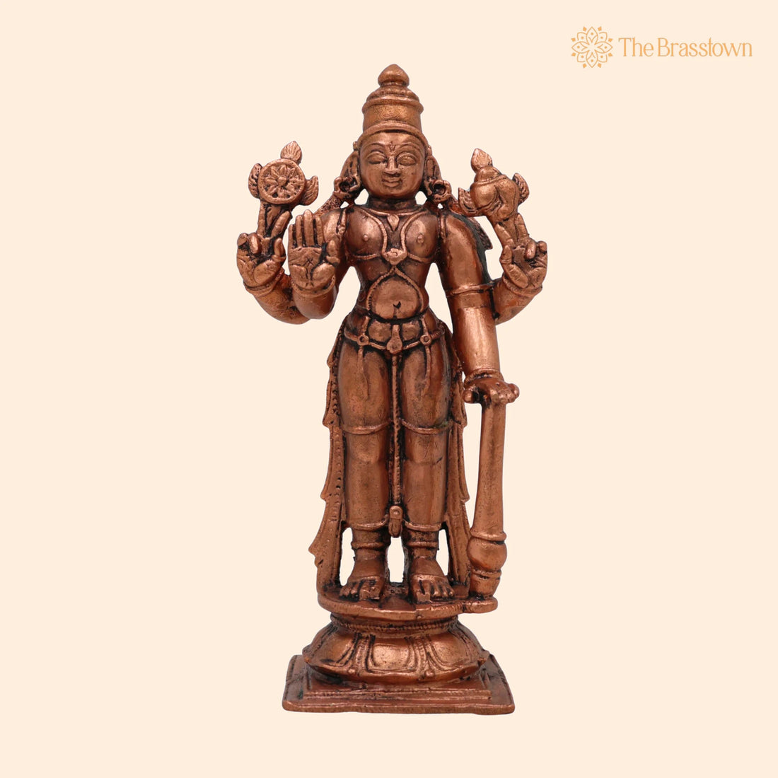 Copper Vishnu Idol – Handcrafted Tamra Vishnu Murti for Puja, Home Mandir &amp; Décor 5 Inch 1