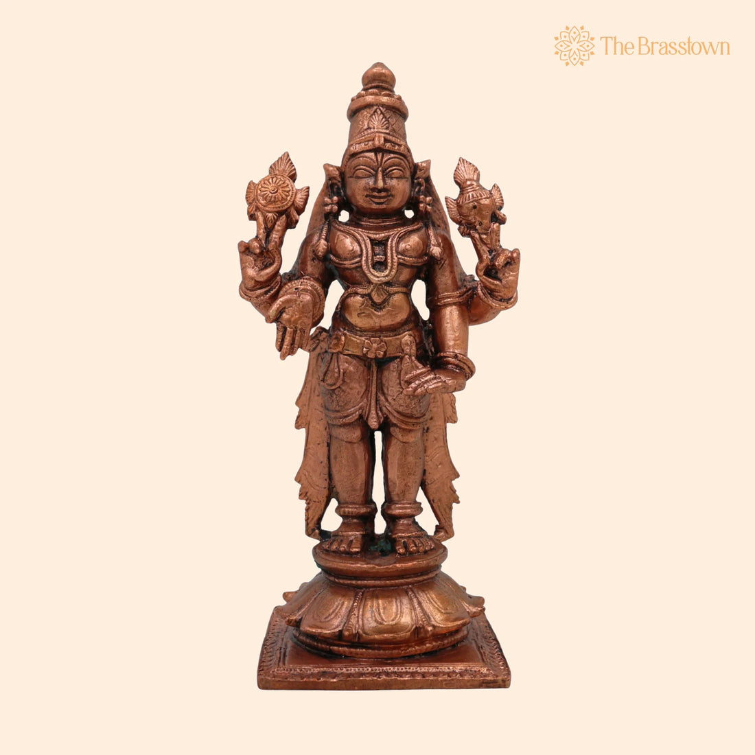 Copper Vishnu Idol – Handcrafted Tamra Vishnu Murti, Narayana Statue for Puja, Home Mandir &amp; Décor 4.5 Inch 1
