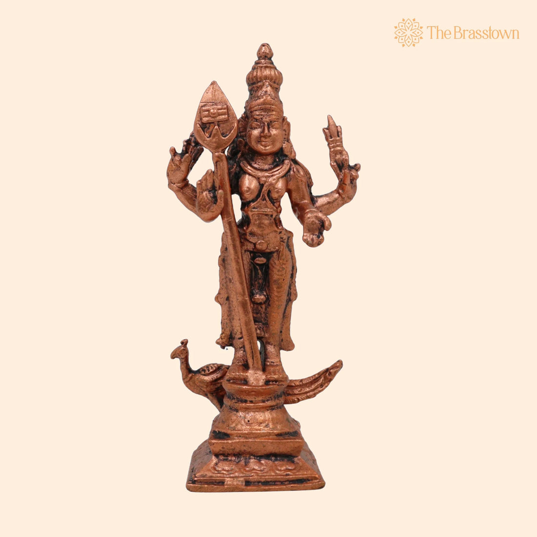 Copper Kartikeya Murugan Idol – Handcrafted Tamra Subramanya Skanda Statue, Tamraloha Shanmuga Arumugam Moorti for Pooja 3 Inch 1