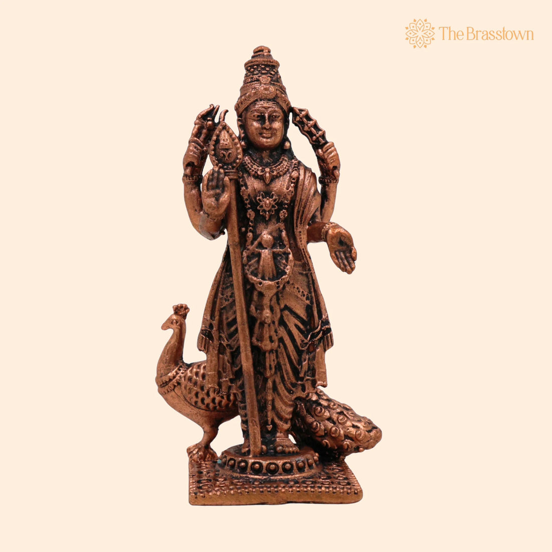 Handcrafted Copper Kartikeya Murugan Idol – Tamra Subramanya Skanda Moorti, Shanmuga Arumugam Statue for Pooja 3 Inch 1