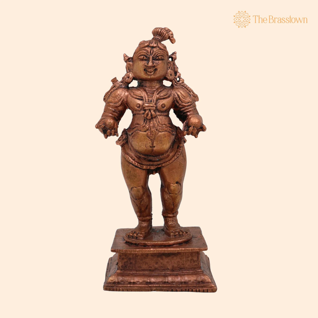 Copper Ladoo Krishna Idol – Handcrafted Laddu Gopal Murti, Bal Gopal Statue, Copper Krishna Pooja Sculpture 4 Inch 1