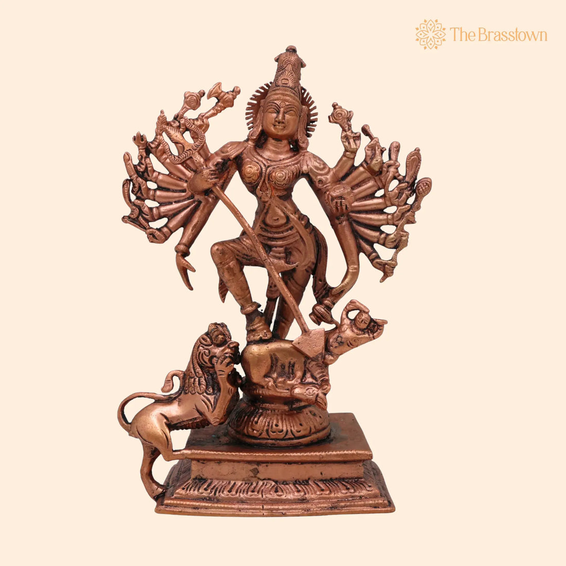 Copper Durga Idol – Tamra Durga Murti, Handcrafted Bhavani, Mahishasuramardini &amp; Shakti Sculpture for Pooja &amp; Home Décor 7.5 Inch 1