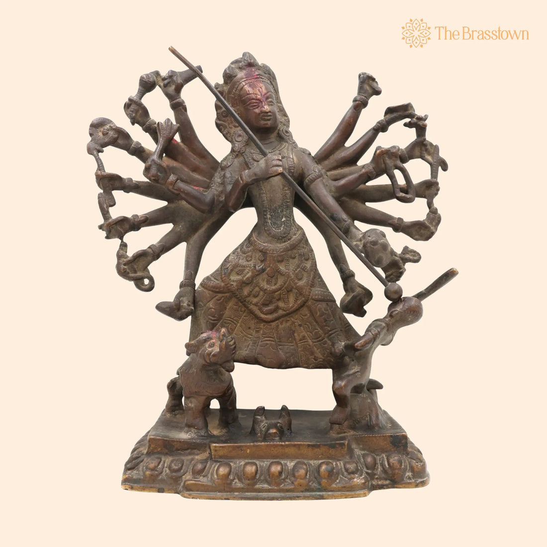 Brass Durga Idol – Antique Durga Murti, Handcrafted Shakti, Jagadamba Statue for Home Temple &amp; Pooja Décor 10 Inch 1