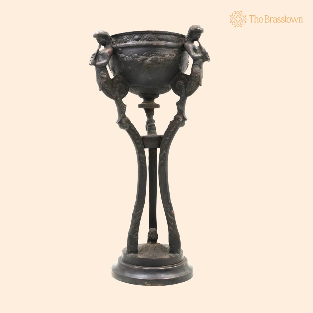 Antique Brass Nouveau Planter / Peetal Pittal Planter – Handcrafted Designer Brass Indoor &amp; Pooja Décor 15.5 Inch 1