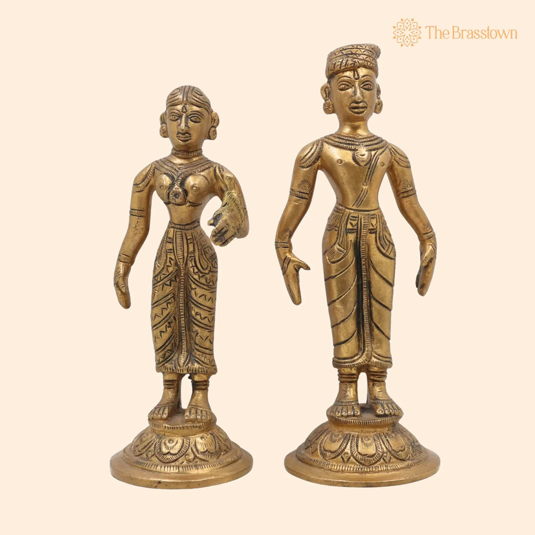 Brass Vitthal Rukmini Murti Vithoba Rukhumai Idol – Handcrafted Panduranga Rakhumai Statue for Puja, Home Mandir &amp; Décor 6.5 Inch 1