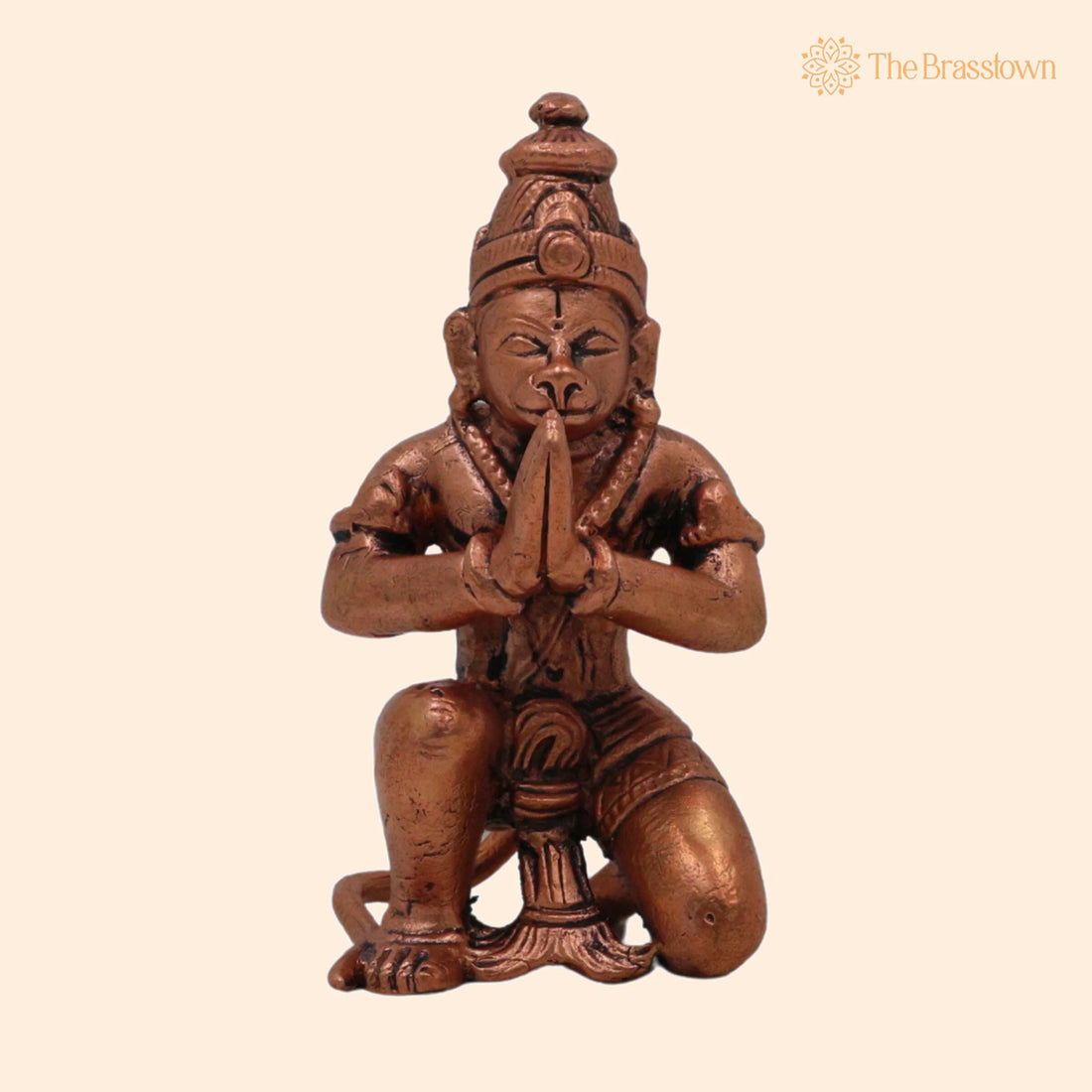 Copper Hanuman Sitting Idol – Handcrafted Tamra Bajrangbali Murti, Pavanputra Anjaneya Maruti Mahaveer Statue for Puja Home Décor 3.5 Inch 1