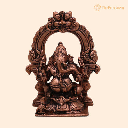 Copper Ganesha Prabhavali Idol – Handcrafted Traditional Temple Arch 4 Inch 1