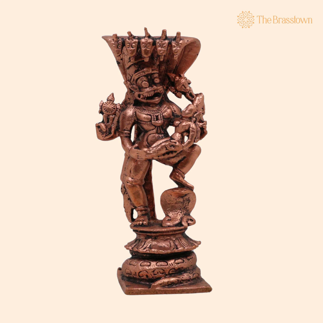 Copper Lakshmi Narasimha Idol – Handcrafted Tamra Narasimha Vigraham, Lakshmi Narsimha Murti for Pooja Home Décor 4.5 Inch 1