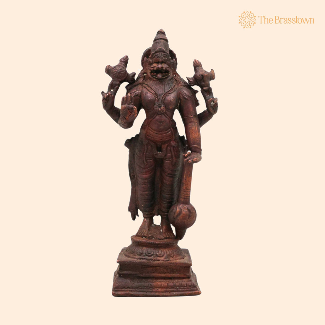 Copper Narasimha Idol – Tamra Narsimha Murti, Ugra Lakshmi Narasimha Vigraham, Handcrafted Narasingha Statue for Puja Décor 6.5 Inch 1