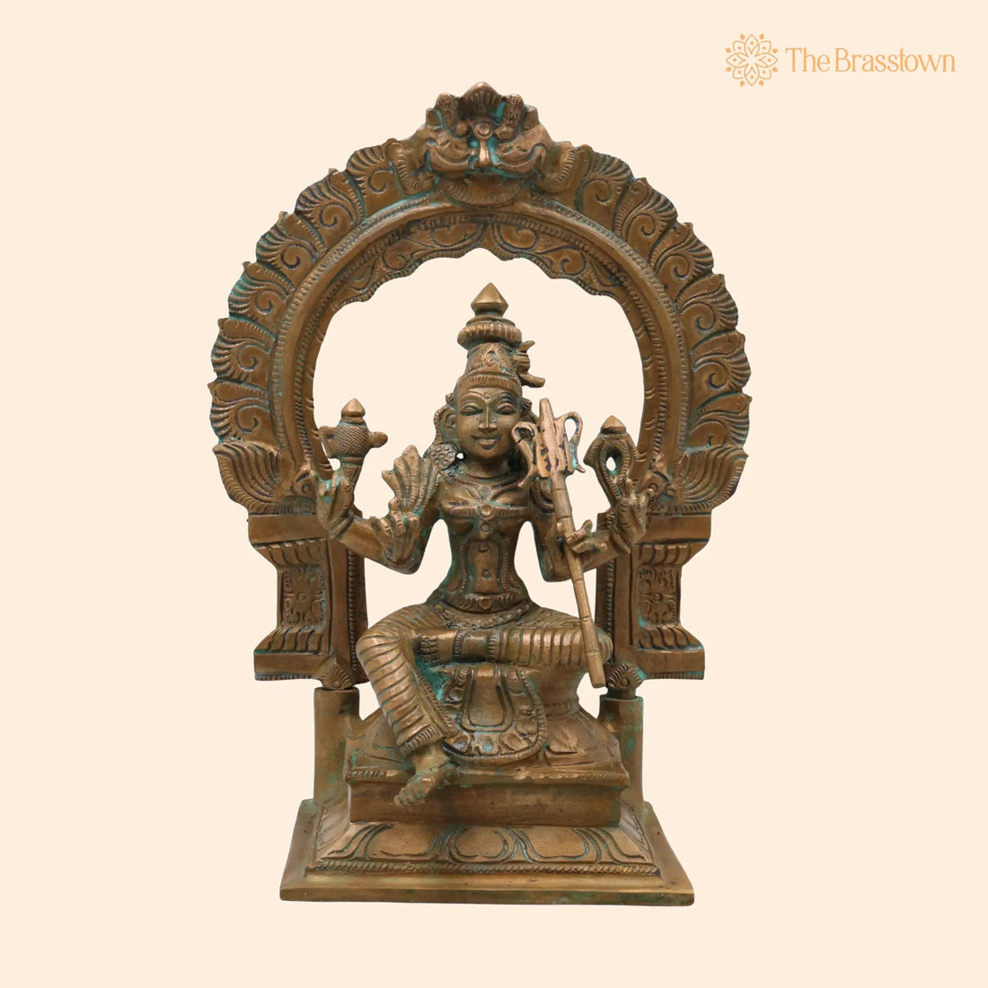 Bronze Raja Rajeshwari Idol – Handcrafted Tripura Sundari Lalita Parameshwari Shodashi Mahatripurasundari Devi Sculpture 9.5 Inch 1
