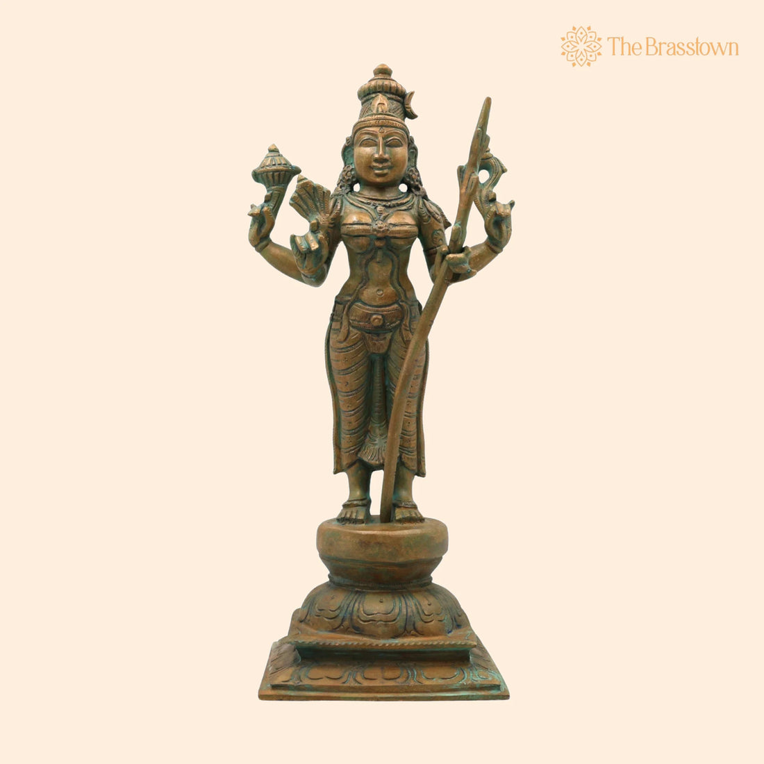 Bronze Raja Rajeshwari Idol – Handcrafted Tripura Sundari Lalita Parameshwari Shodashi Sri Vidya Rajarajeshwari Devi Murti 12.5 Inch 1