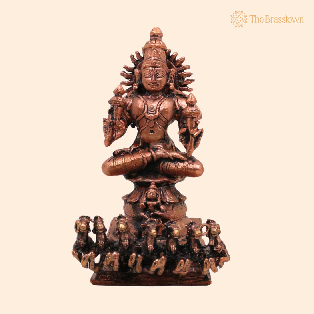 Surya Dev Copper Idol – Handcrafted Tamra Surya Narayana Murti for Puja, Home Mandir &amp; Décor 4.5 Inch 1