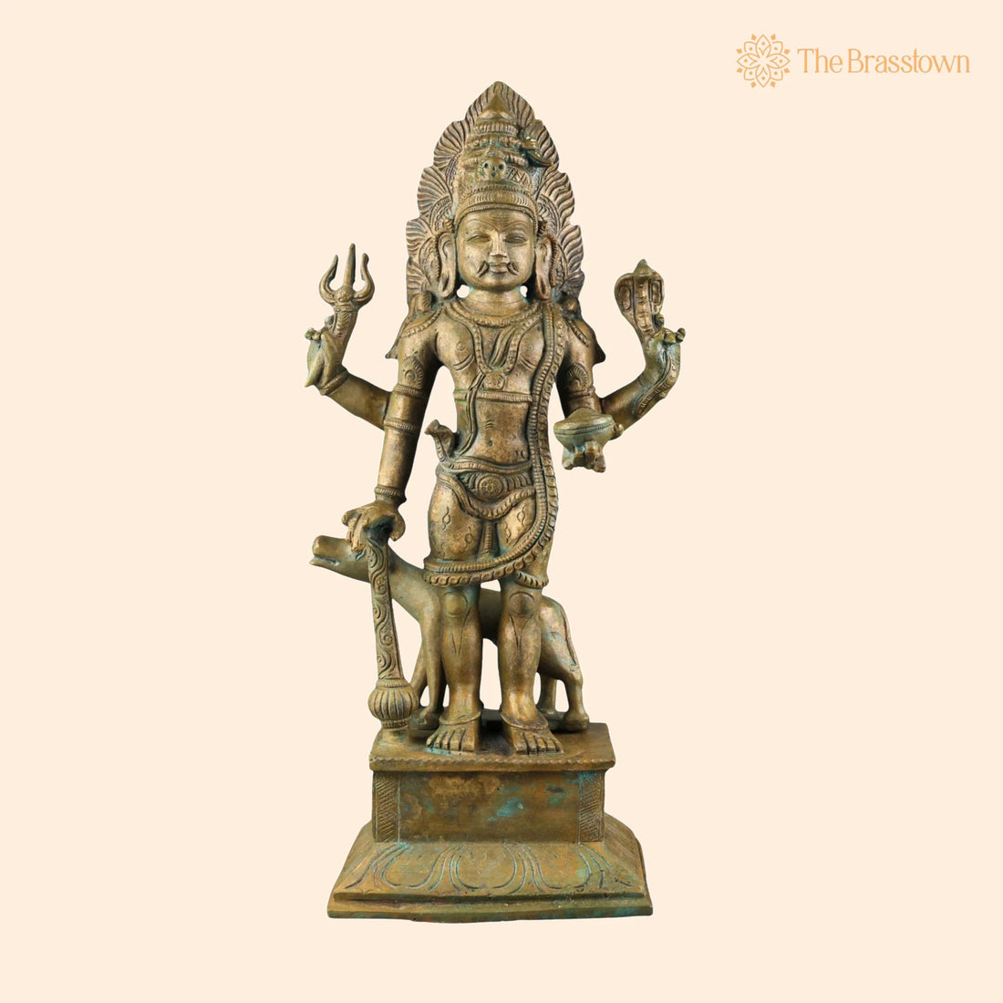 Handcrafted Bronze Panchaloha Kalabhairava Idol – Kaal Bhairav Nath Mahakal Bhairava Chola Art Temple Sculpture 15.5 Inch 1