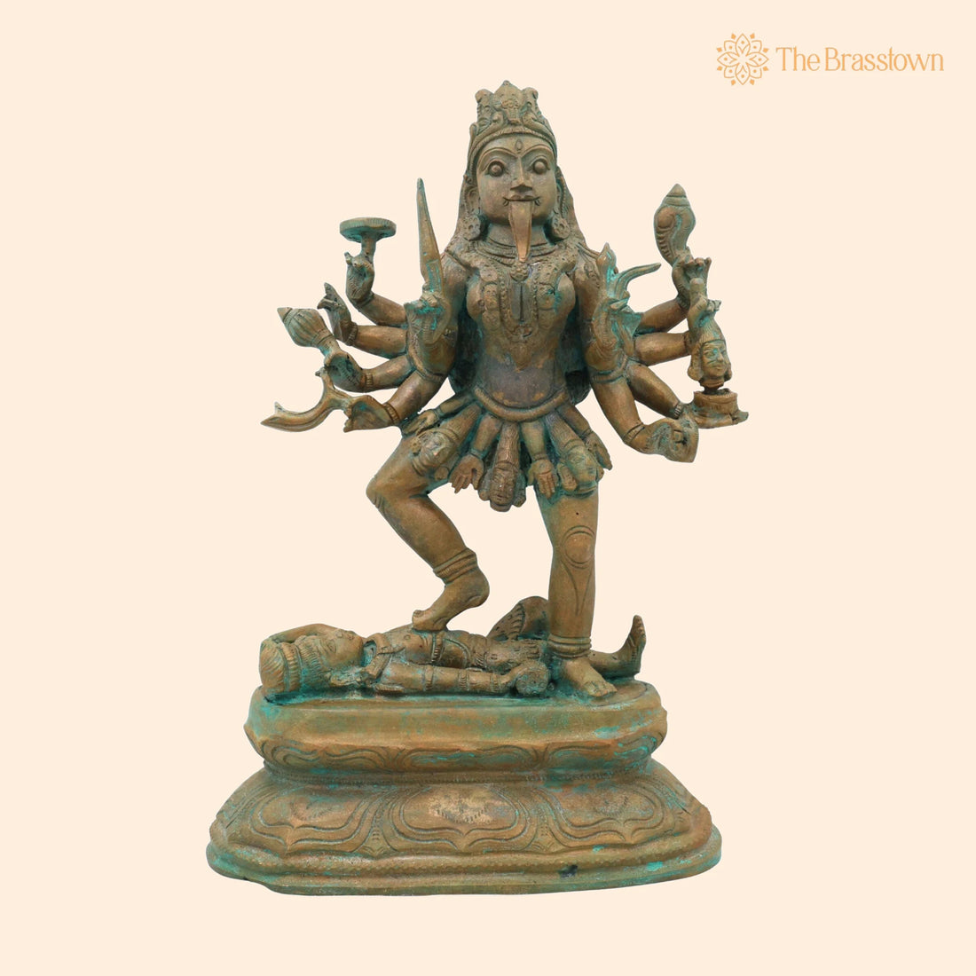 Handcrafted Bronze Goddess Kali Idol – Mahakali Bhadrakali Shyama Dakshina Kali Panchaloha Chola Art Sculpture 12 Inch 1