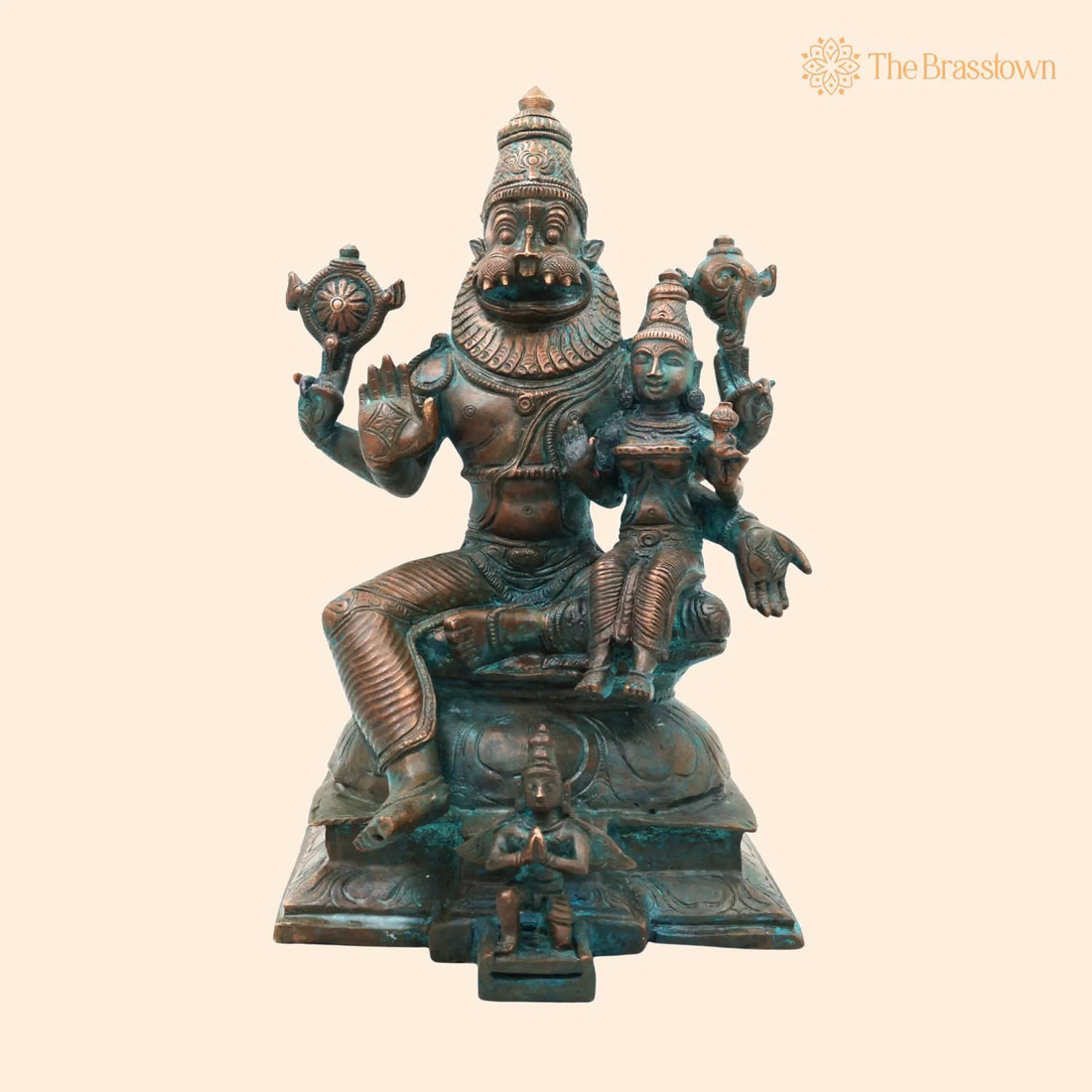 Handcrafted Bronze Lakshmi Narasimha Idol – Sri Lakshmi Narasimha Swamy Murti for Puja, Home Mandir &amp; Décor 12 Inch 1