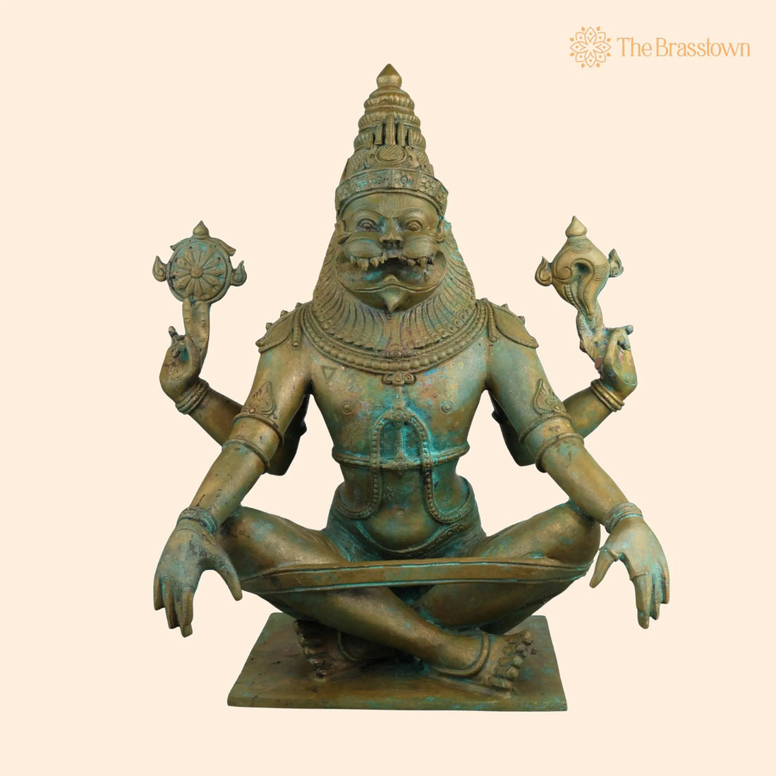 Handcrafted Bronze Yoga Narasimha Idol – Yoganarasimha Swamy Murti for Puja, Home Mandir &amp; Décor 14.5 Inch 1