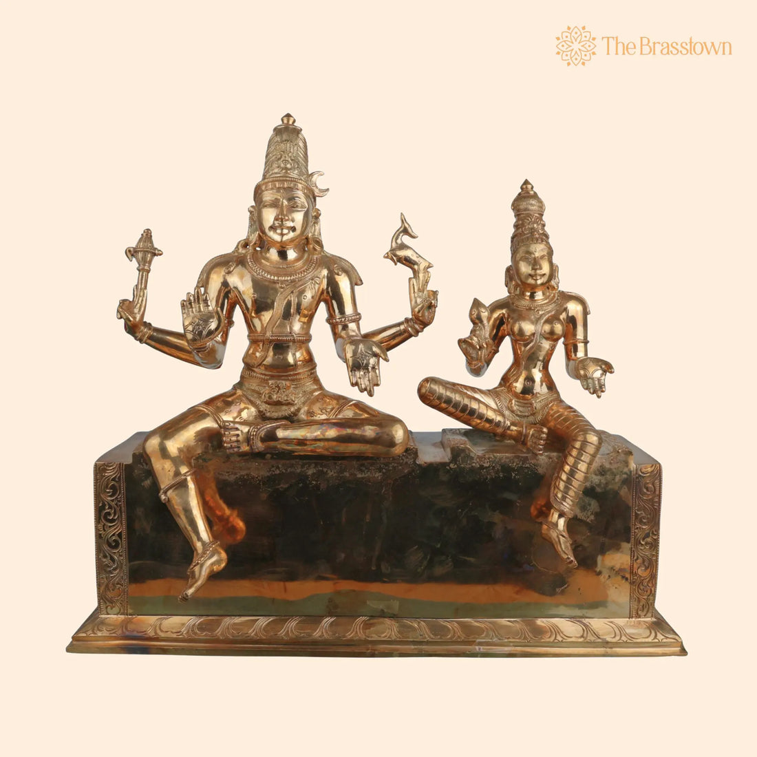 Handcrafted Bronze Shiva Parvati Idol – Umamaheshwara Gauri Shankar Shiv Shakti Vigraham Chola Art South Indian Temple Sculpture 16.5 Inch 1