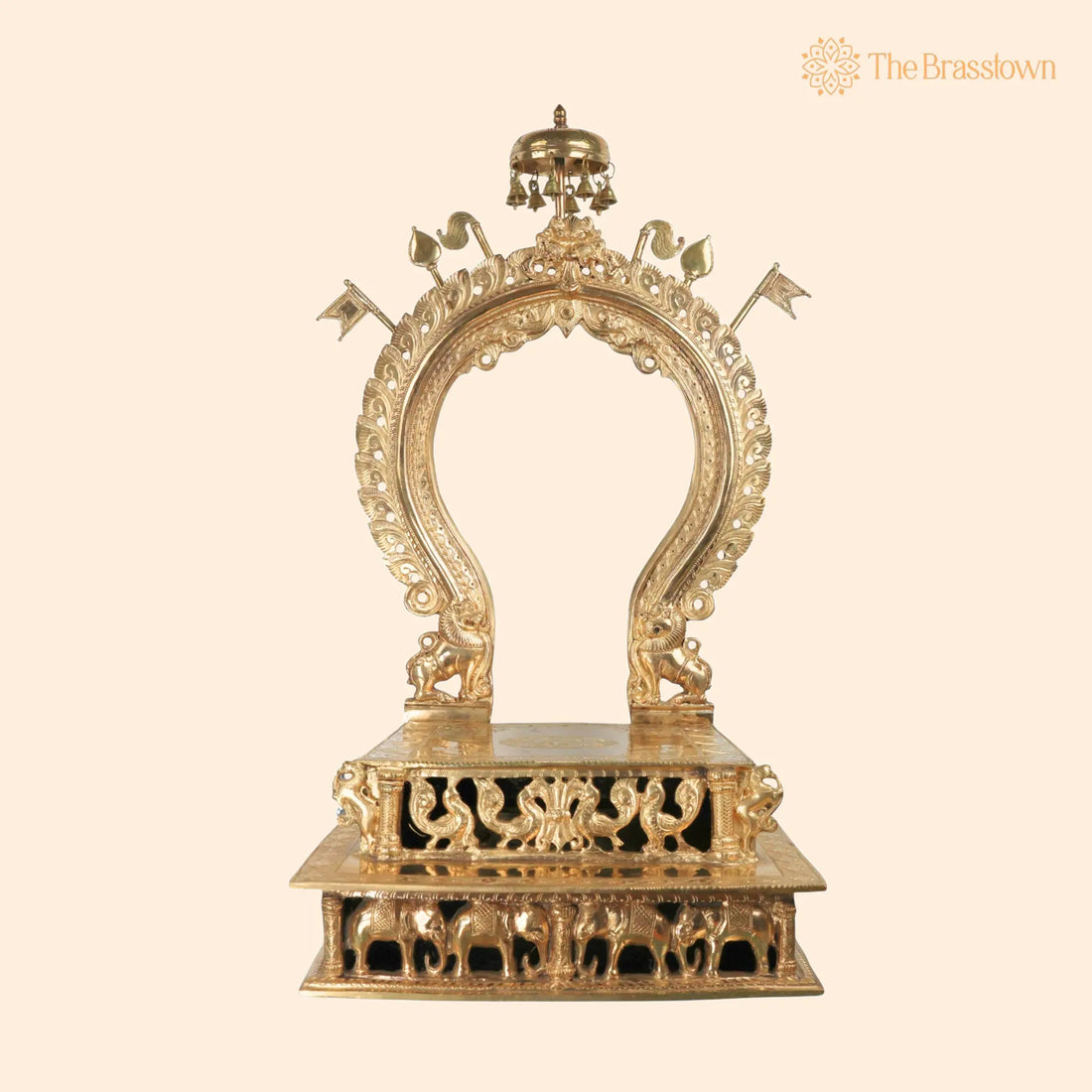 Handcrafted Bronze Singhasan with Prabhavali for Deity – Panchaloha Chola Art Temple Chowki Bajot Peetham 29.5 Inch 1