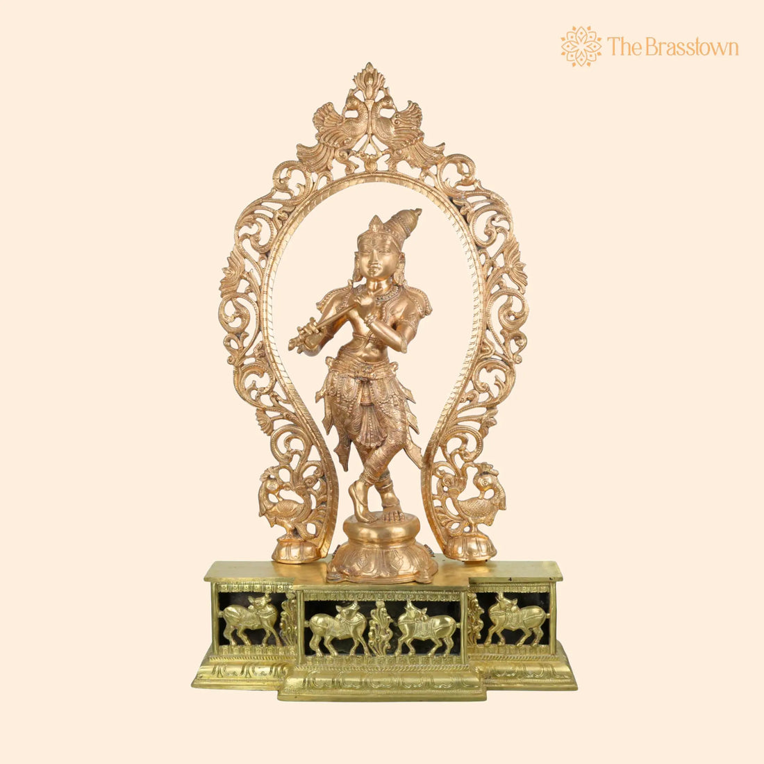 Bronze Grand Handcrafted Sri Krishna Idol – Panchaloha Chola Art Sculpture, Govinda Gopala Shyamsundara Venugopala Temple Murti 36 Inch 1