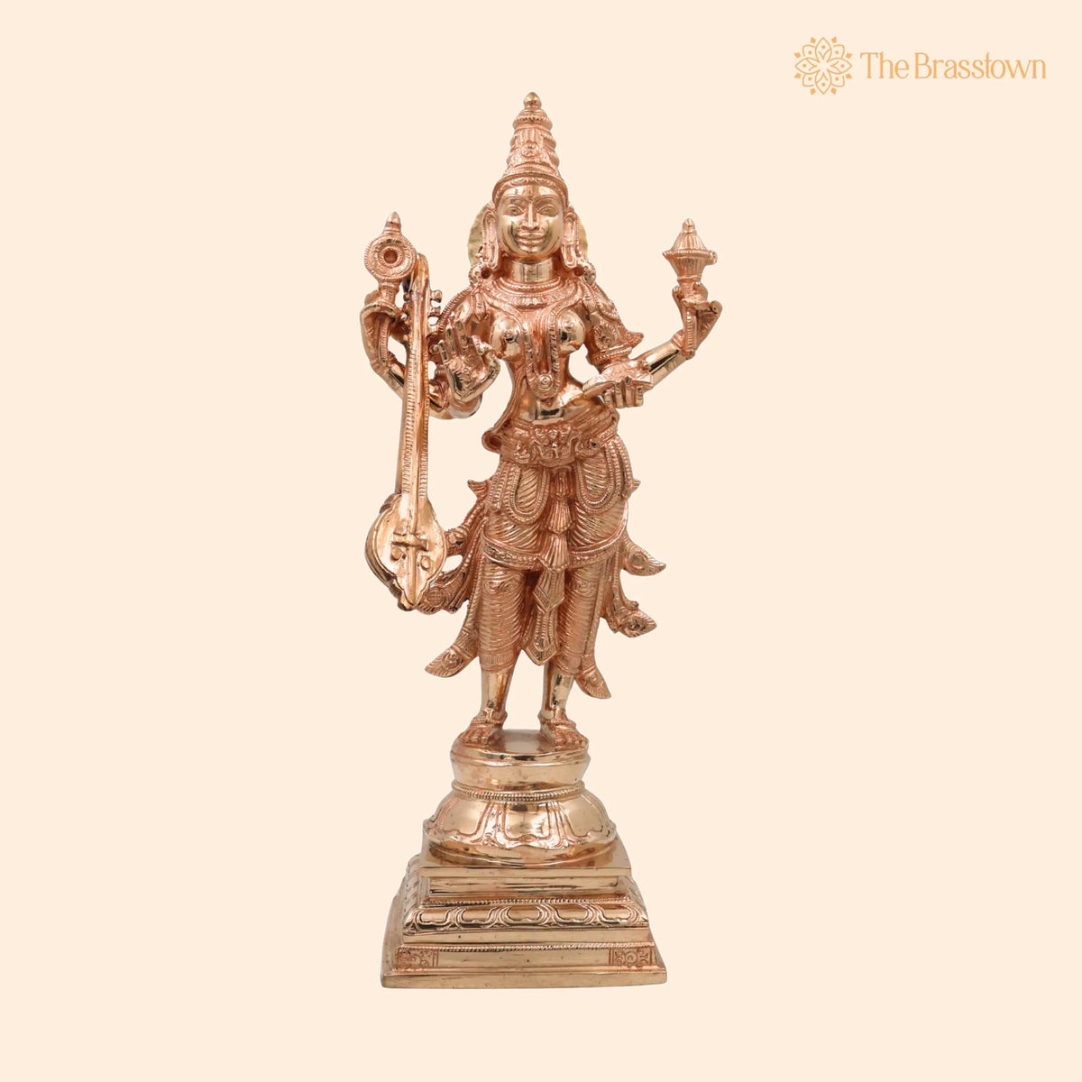 Handcrafted Bronze Saraswati Sharada Vagdevi Idol for Puja, Home Mandir &amp; Décor 15 Inch 1