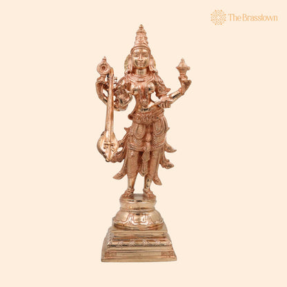 Handcrafted Bronze Saraswati Sharada Vagdevi Idol for Puja, Home Mandir &amp; Décor 15 Inch 1