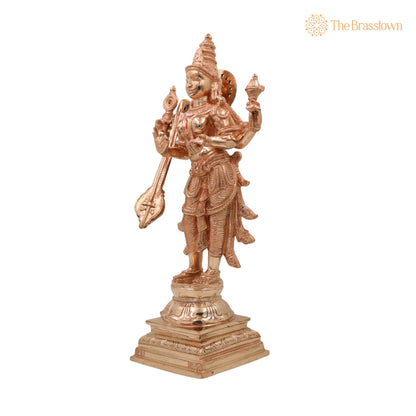 Handcrafted Bronze Saraswati Sharada Vagdevi Idol for Puja, Home Mandir &amp; Décor 15 Inch 3