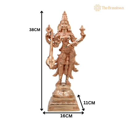 Handcrafted Bronze Saraswati Sharada Vagdevi Idol for Puja, Home Mandir &amp; Décor 15 Inch 5